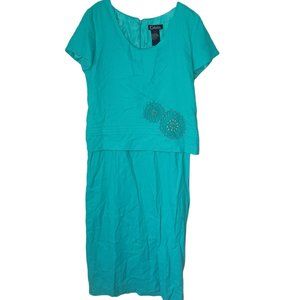 K Studio Collection Teal Linen Blend Dress Size 16 NWT